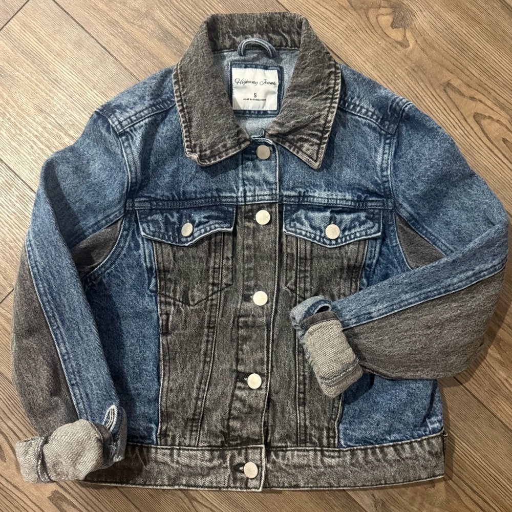 Highway Jeans Patchwork Denim Jacket Small Blue Gray 100% Cotton